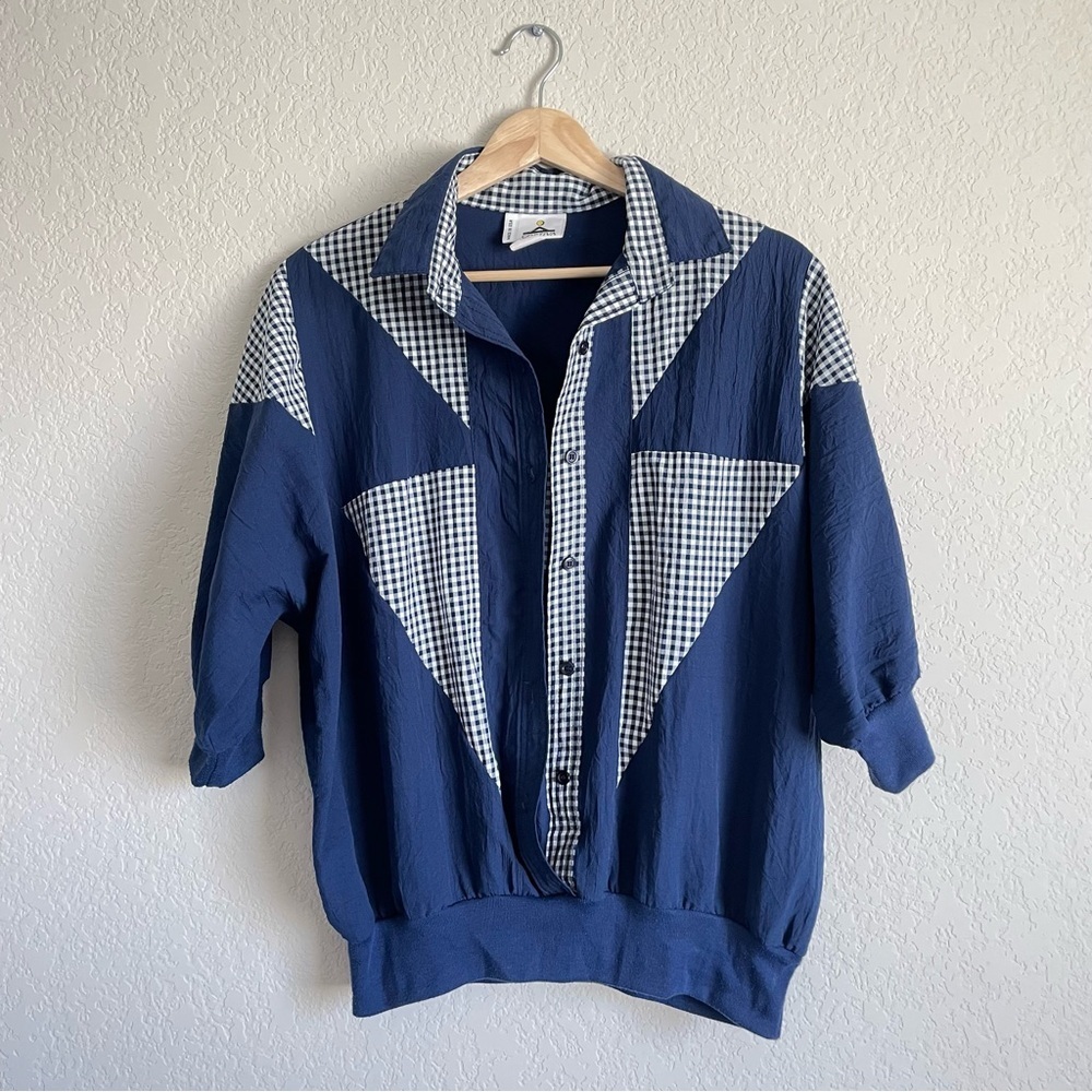 vintage windbreaker Large Cortiva made in USA gingham plaid 3/4 sleeve